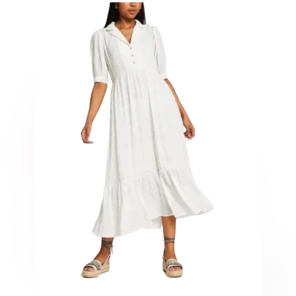 River Island  by Pretty Punk White Embroidered Midi Dress Size 12 NWT